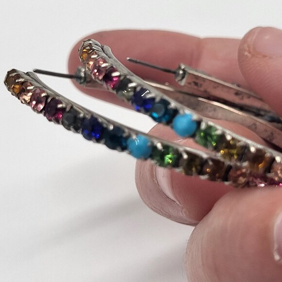 Dannijo Vega Hoop Earrings Rainbow Multicolor Silver Tone - Picture 15 of 15